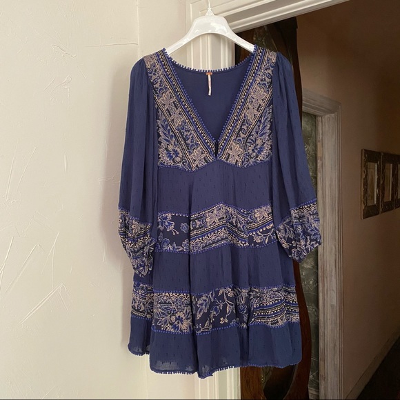 Free People | My Love Navy Floral Gauze Mini Dress - Picture 5 of 15